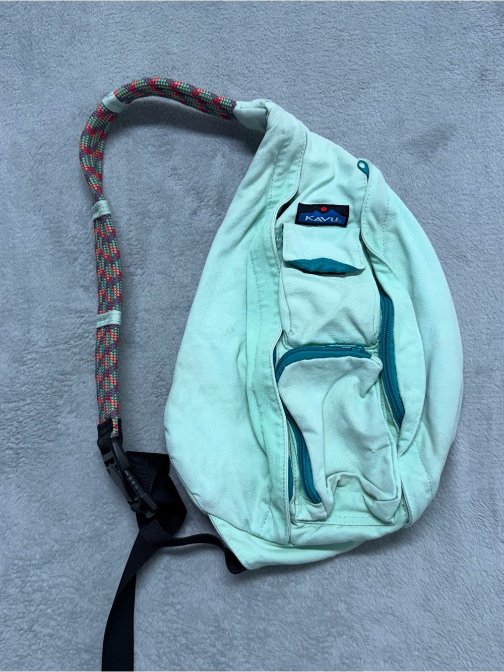 Kavu Original Rope Sling Bag Mountain Crossbody Backpack Hiking Camp Mint Green